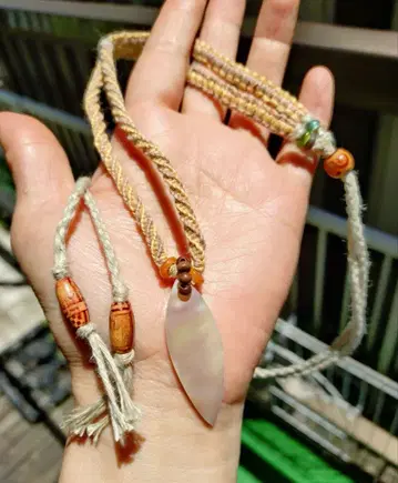 야광 조개 hemp 짜임 목걸이 펜던트