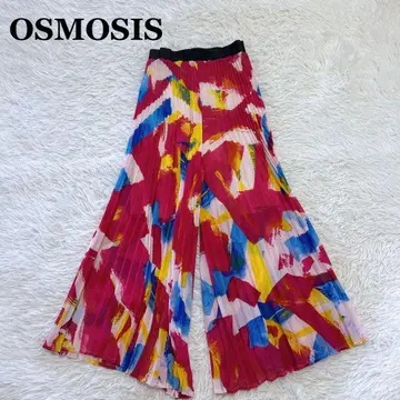 osmosis 오즈모시스 플리츠 프린트 와이드 팬츠 허리 전체 밴딩 PK
