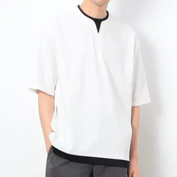 남성용 컴시즘 반팔 페이크 레이어드 키넥 티셔츠 White