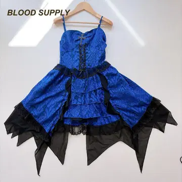 BLOOD SUPPLY QOOZA 미니 원피스 레이스업 고스로리 파랑
