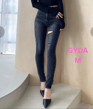 GYDA 하이웨스트 싸이하이 데미지 스키니 데님 팬츠 M