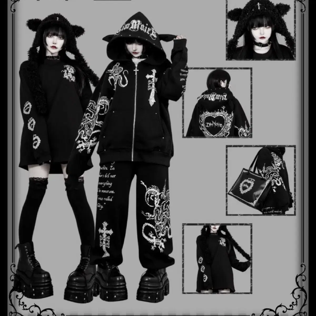 Dimmoire Evil Cat Hooded Zip-up Black | Bunjang Global