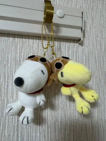 파이롯트 스누피 우드스탁 봉제 인형 키링 2개 세트