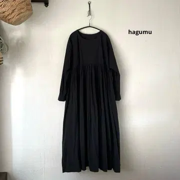 하구무 코튼 개더 원피스 블랙 블랙 루즈핏