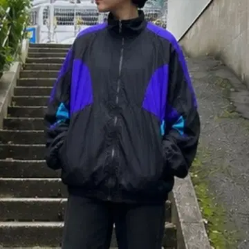 PUMA 푸마 나일론 자켓 블랙 블루 구제 의류 90s M 사이즈