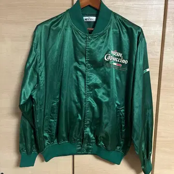 초레어 ] 90s 네스카페 카푸치노 새틴 바시티 자켓 기업 로고 그린