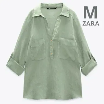 ZARA 린넨 셔츠 택 포함 미사용 새상품 라이트 카키 그린