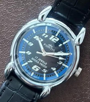빈티지 FORTIS 수동 와인딩 시계 남성용 손목시계 네이비 블루