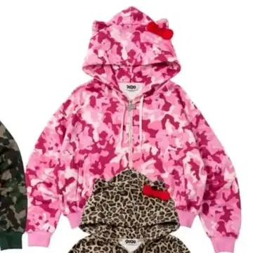 9090 girl hello kitty 키티 카모 무늬 핑크 후드티