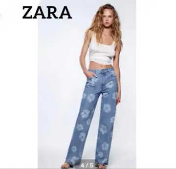 컨디션 최상 ZARA 슈퍼 와이드 레그 데님 하이비스커스 36 M