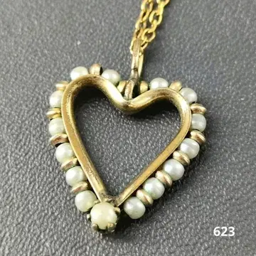 빈티지 하트 비즈 장식 골드 목걸이