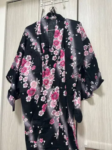 유카타 오비 일본 나막신 3세트 블랙 베이스 벚꽃 패턴