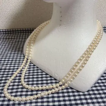 조개 진주 2줄 실버 롱 목걸이