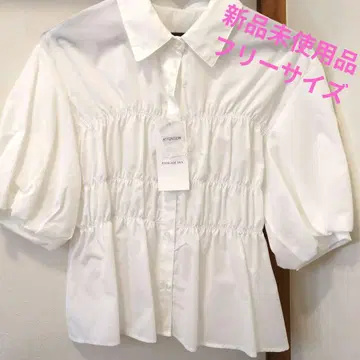 ELENCARE DUE 셔링 블라우스 화이트 프리 사이즈