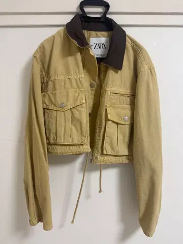 ZARA 크롭 기장 데님 자켓 베이지