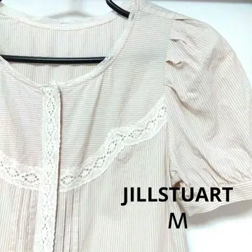 JILLSTUART 반팔 블라우스 M 레이스 퍼프 슬리브 스트라이프 패턴