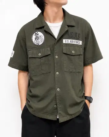 AVIREX AIR FORCE 반팔 밀리터리 셔츠 L 카키