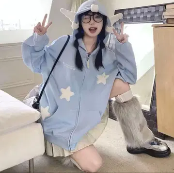 천사의 깃털 별 서브컬쳐 천사계 패션 스카이블루계 지뢰계 후드티