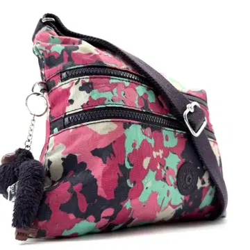 Kipling 숄더백 나일론 올 패턴 카모 패턴 사선 크로스 핑크