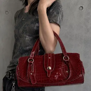 Crocodile Pattern Enamel Boston Bag y2k