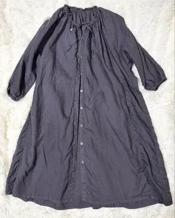nest Robe 린넨 100% 개더 셔츠 원피스 프리 사이즈