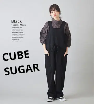 CUBESUGAR 면린넨 프리페라 앞뒤 착용 가능 살로펫 팬츠 블랙