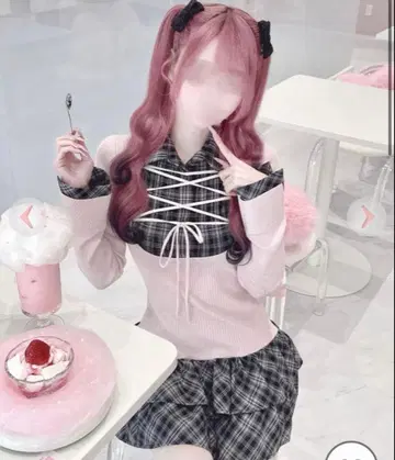 허니뮤우 HONEY MEW 레이스업 도킹 체크 원피스