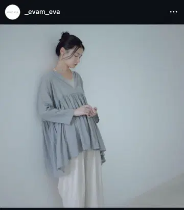 evam eva 개더 풀오버 긴팔 그레이