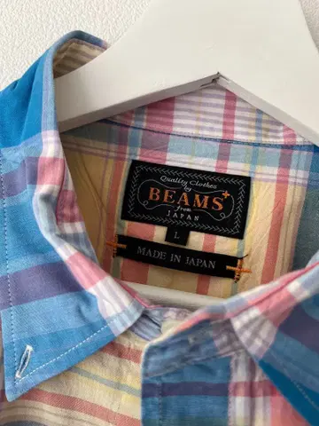 BEAMS PLUS 반팔 체크 셔츠 L 사이즈 일본제