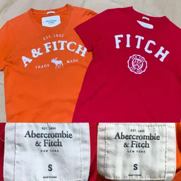 아바클로 T셔츠 2장 세트 S 빨간색 오렌지 Abercrombie