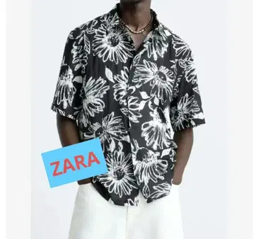ZARA 남성용 플라워 프린트 셔츠 사이즈 L