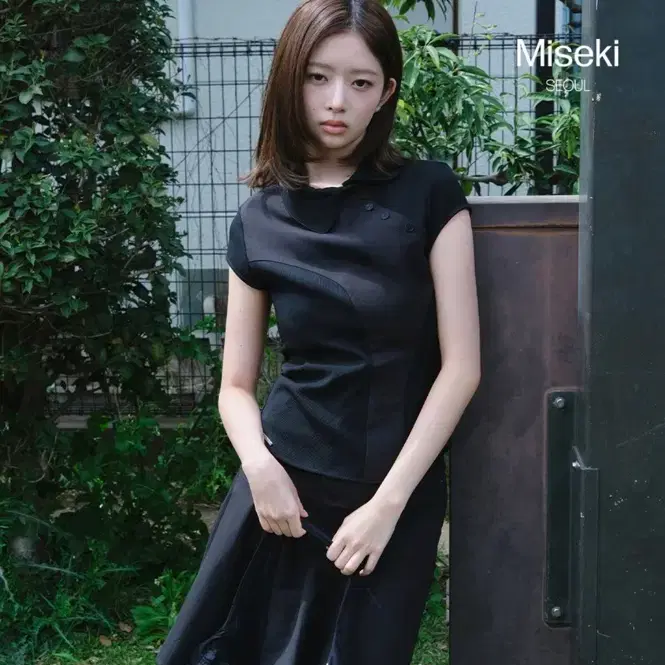 Miseki Seoul High Neck Shirring Button Shirt BK | MISEKI SEOUL 