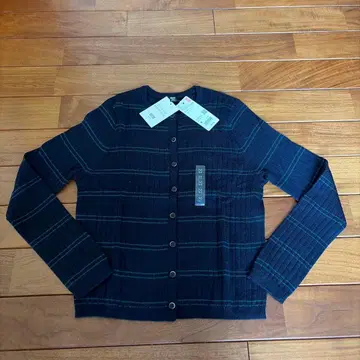 UNIQLO 메리노 리브 크루넥 숏 가디건 네이비 M