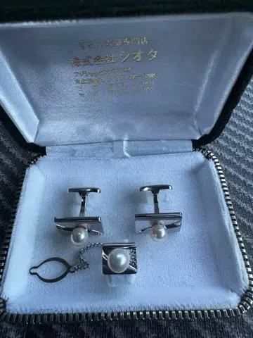 기간 한정 가격 펄 넥타이핀 커프스 세트 silver 각인 케이스 포함