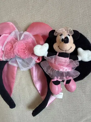 디즈니랜드 머리띠 미니 봉제 인형 포함 핑크 리본 장미