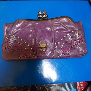 ANNA SUI 장지갑 퍼플 고양이 입금 자수 스터드