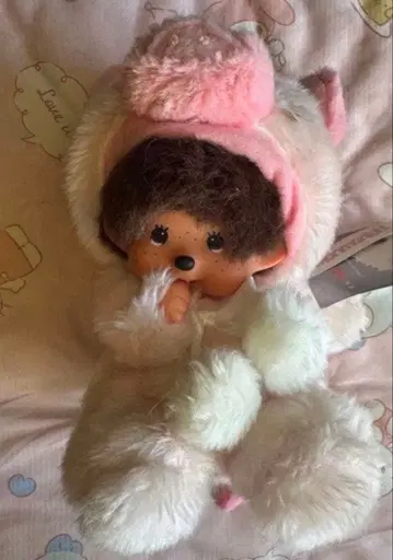 Monchhichi 봉제 인형 핑크 후드 부착