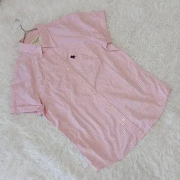 [아베크롬비 앤 피치] (L) 깅엄 체크 반팔 셔츠 자수 로고