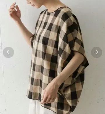 미즈이로 인드 블록 체크 코쿤 풀오버 면 린넨