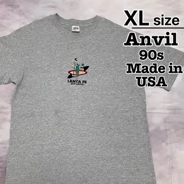 USA제 90s Anvil T셔츠 XL 그레이 자수 산타페 구제 의류