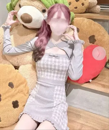 허니뮤우 백리본 x 깅엄하트 앙상블 원피스
