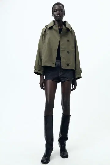 ZW COLLECTION 후드 부착 숏 기장 트렌치 코트