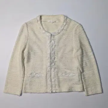 ANAYI 노카라 자켓 트위드 화이트 M 사이즈