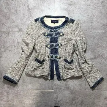 맥피 투모로우랜드 트위드 데님 노카라 자켓 포멀
