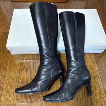 블랙 가죽 롱 부츠 24.5cm