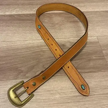 천연 가죽 가죽 벨트 터콰이즈풍 장식 베이지