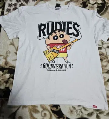 RUDIE'S 짱구는 못말려 기타 티셔츠 XL 화이트