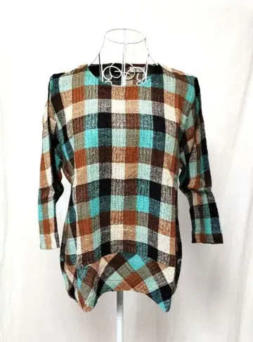 초목 염색 수제 블라우스 7부 소매 여성용 M 내추럴 블루