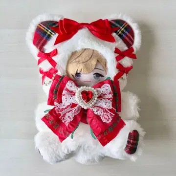 봉제인형 옷 레드 체크 12-14cm