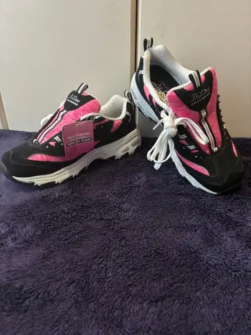 컨디션 최상 SKECHERS D'Lites 스니커즈 핑크 블랙 통굽 24